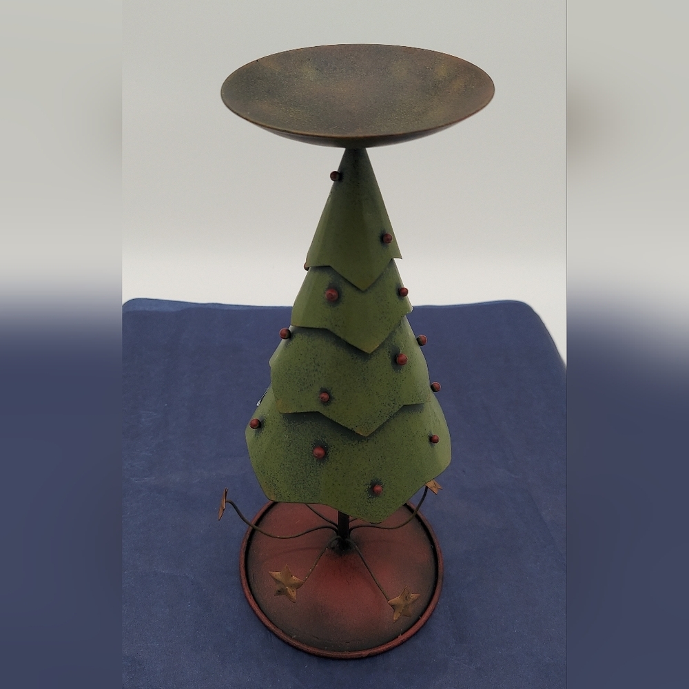Christmas Tree Candle Holder Holiday Decor Green Red